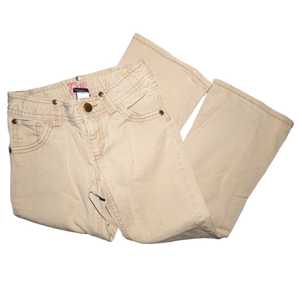 GAP Kids Girls Dark Khaki Flare Jeans Adjustable Waist Size 5R